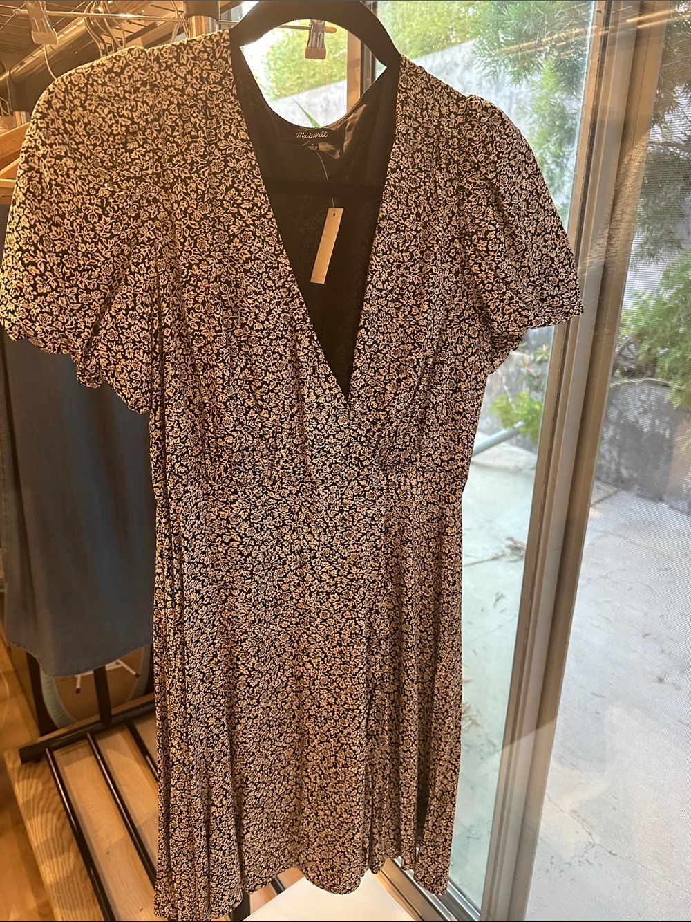 Madewell Black and White Floral Midi Wrap Dress